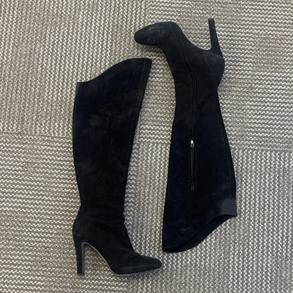 Theory Black Suede Over the Knee Heeled Boots, size 39
